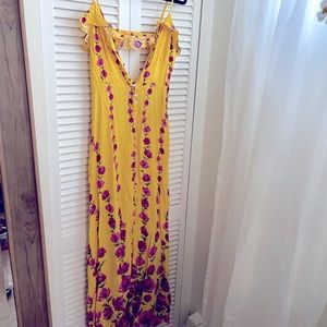 Yellow floral print maxi dress